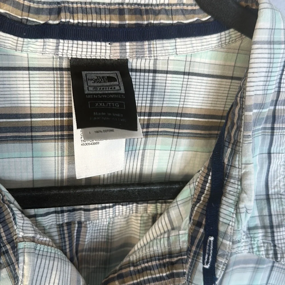 The north face blue white plaid button down shirt xxl